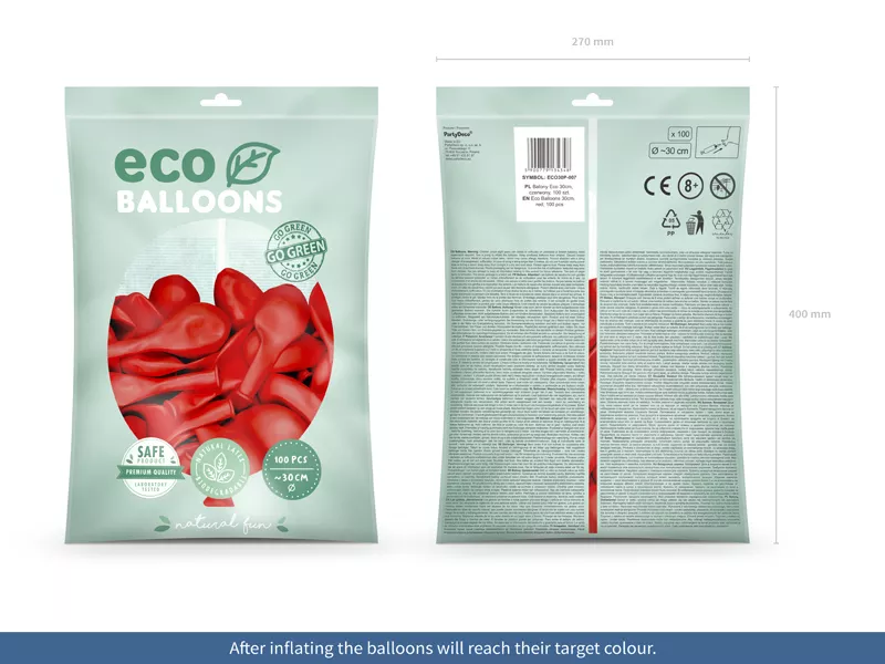 100 palloncini pastello eco rosso 30 cm