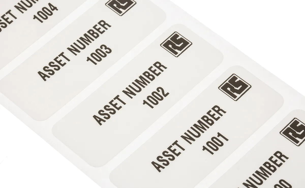 1000 → 2999 Etichetta adesiva prestampata RS PRO 58mm x 22mm Asset Number
