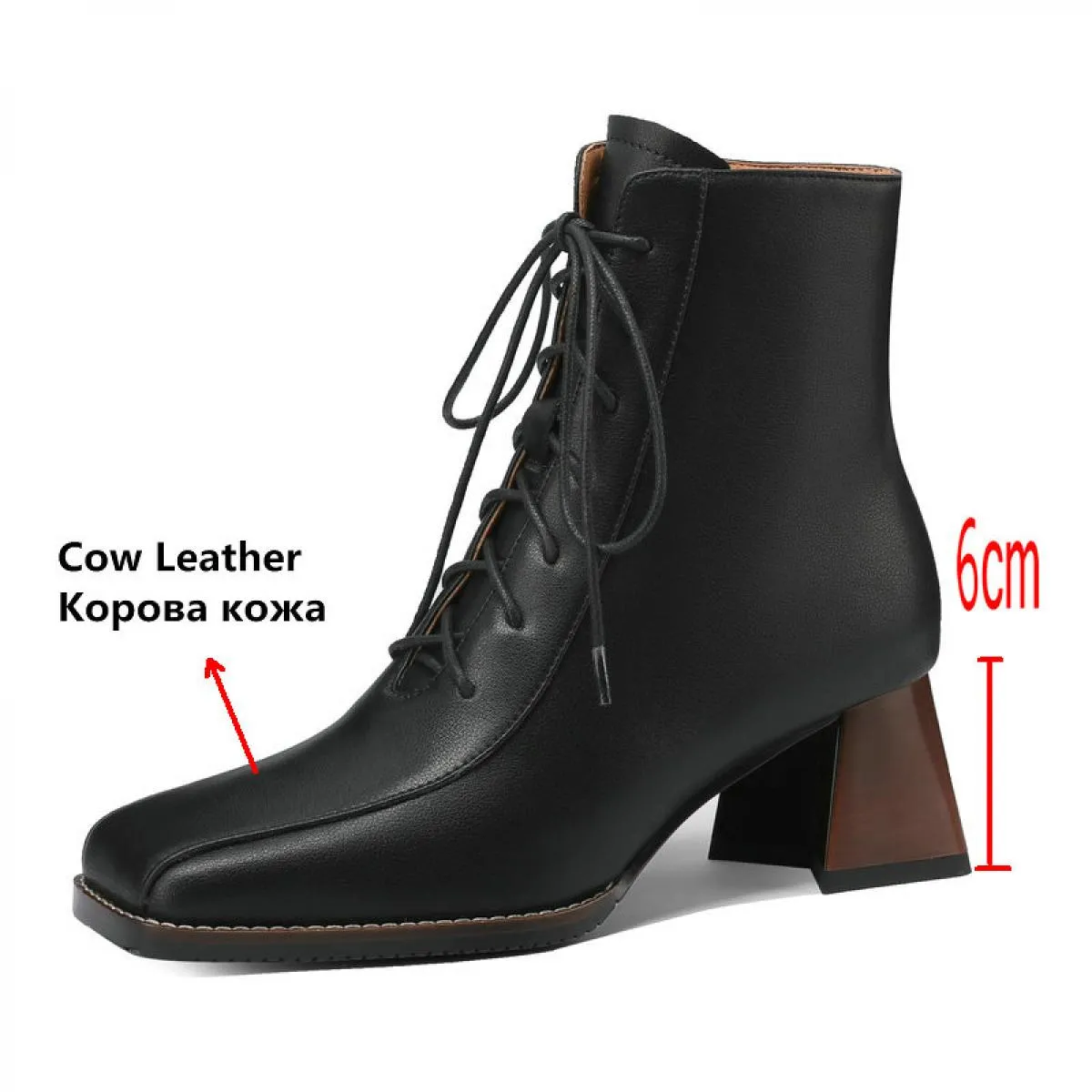 2024 Autunno Inverno Tacchi alti Stivaletti in vera pelle Concisa Scarpe da donna Lace Up Punta quadrata Stivaletti Taglia 34 40