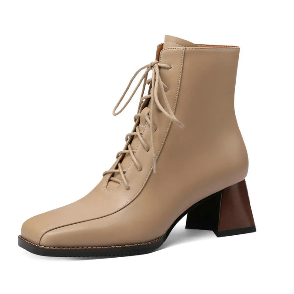 2024 Autunno Inverno Tacchi alti Stivaletti in vera pelle Concisa Scarpe da donna Lace Up Punta quadrata Stivaletti Taglia 34 40