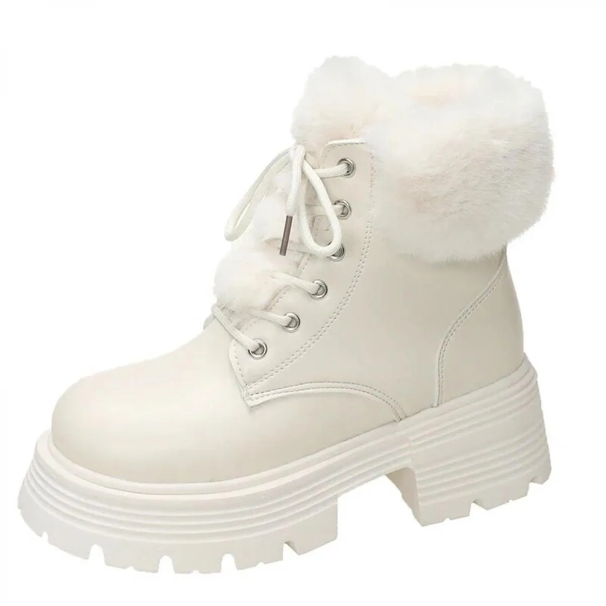 2024 di Vendita Caldo Nuovo Inverno Breve Peluche Delle Donne Stivaletti Moda Lace Up Donne Calde Pu Stivaletti Suola Spessa Sca