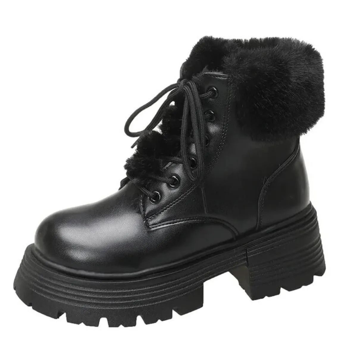 2024 di Vendita Caldo Nuovo Inverno Breve Peluche Delle Donne Stivaletti Moda Lace Up Donne Calde Pu Stivaletti Suola Spessa Sca