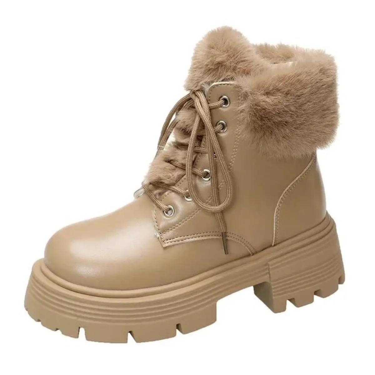 2024 di Vendita Caldo Nuovo Inverno Breve Peluche Delle Donne Stivaletti Moda Lace Up Donne Calde Pu Stivaletti Suola Spessa Sca
