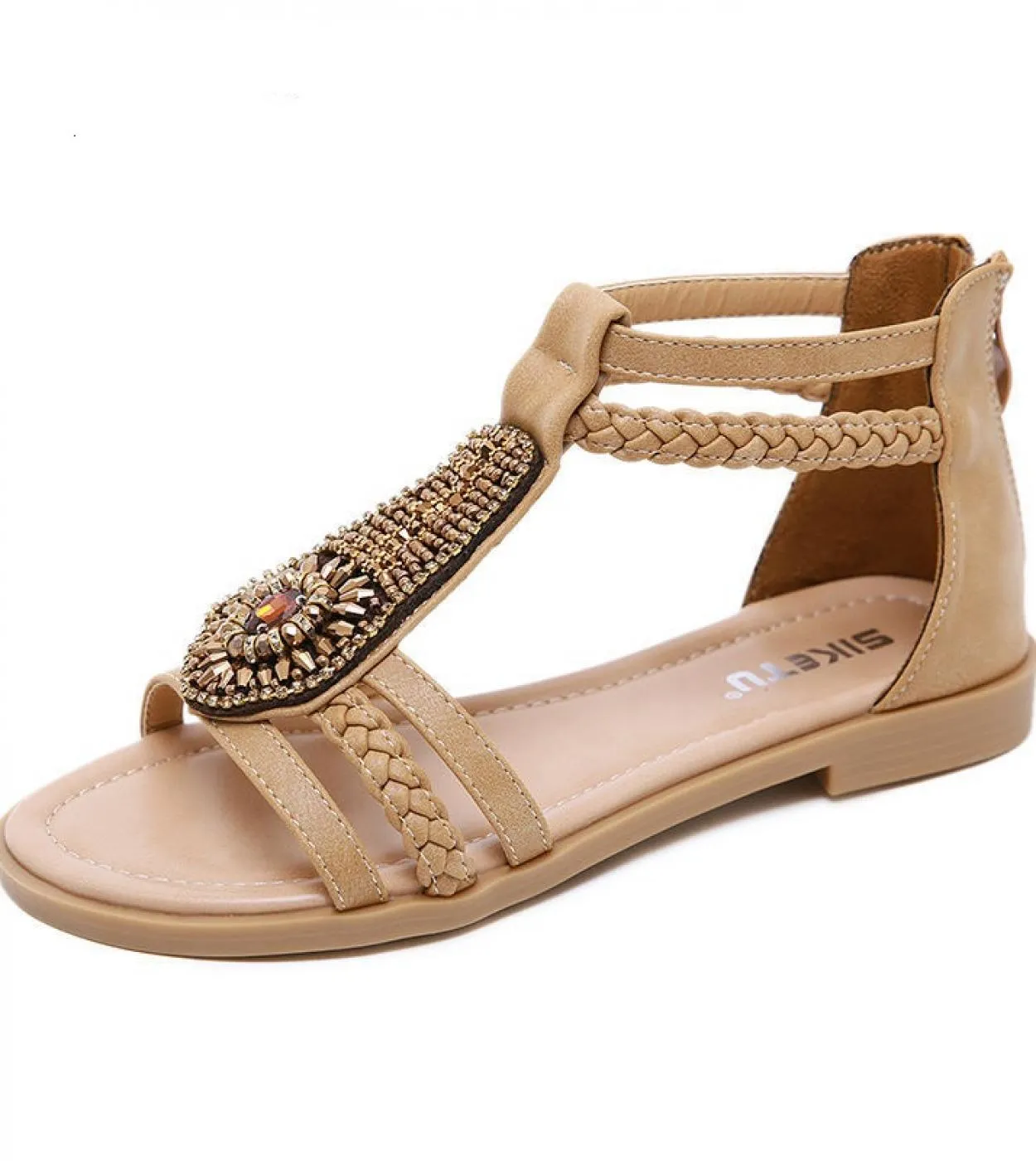 35 36 37 38 39 40 41 42 Scarpe estive da donna Nuovi sandali di moda Abito femminile per donna Perline di cristallo Sabbia piatt