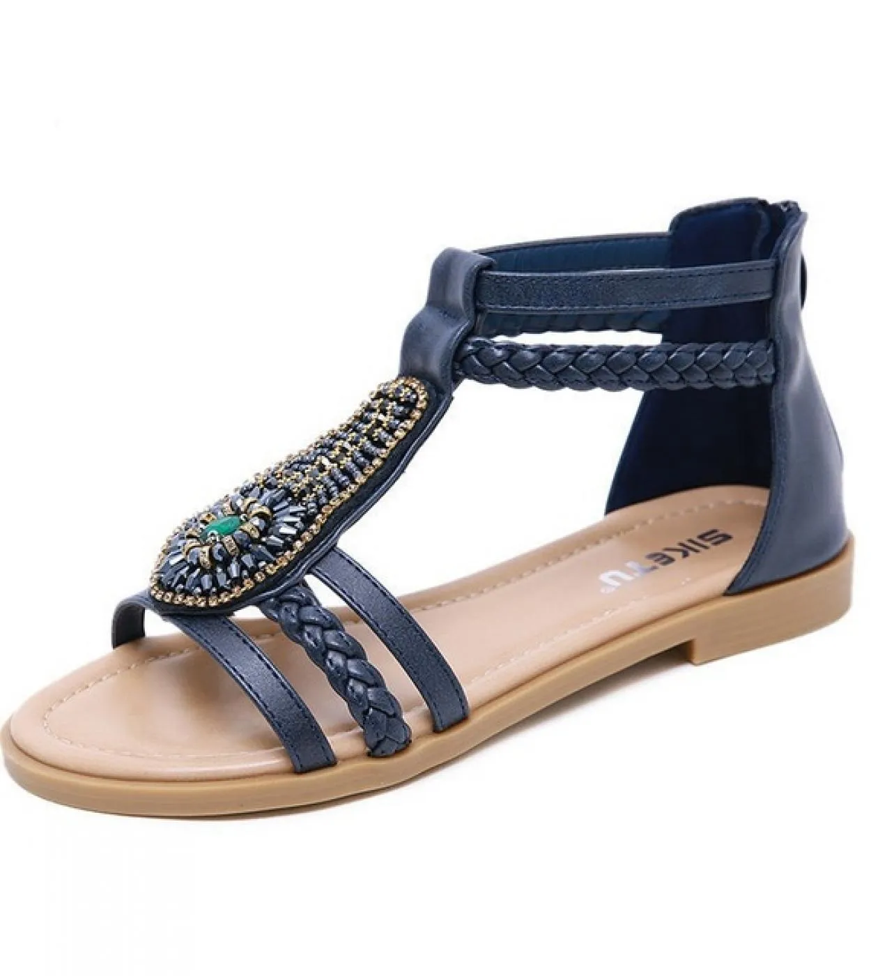35 36 37 38 39 40 41 42 Scarpe estive da donna Nuovi sandali di moda Abito femminile per donna Perline di cristallo Sabbia piatt