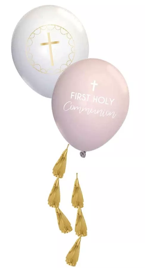 4 Palloncini Festivi Comunione Rosa con Ciondolo