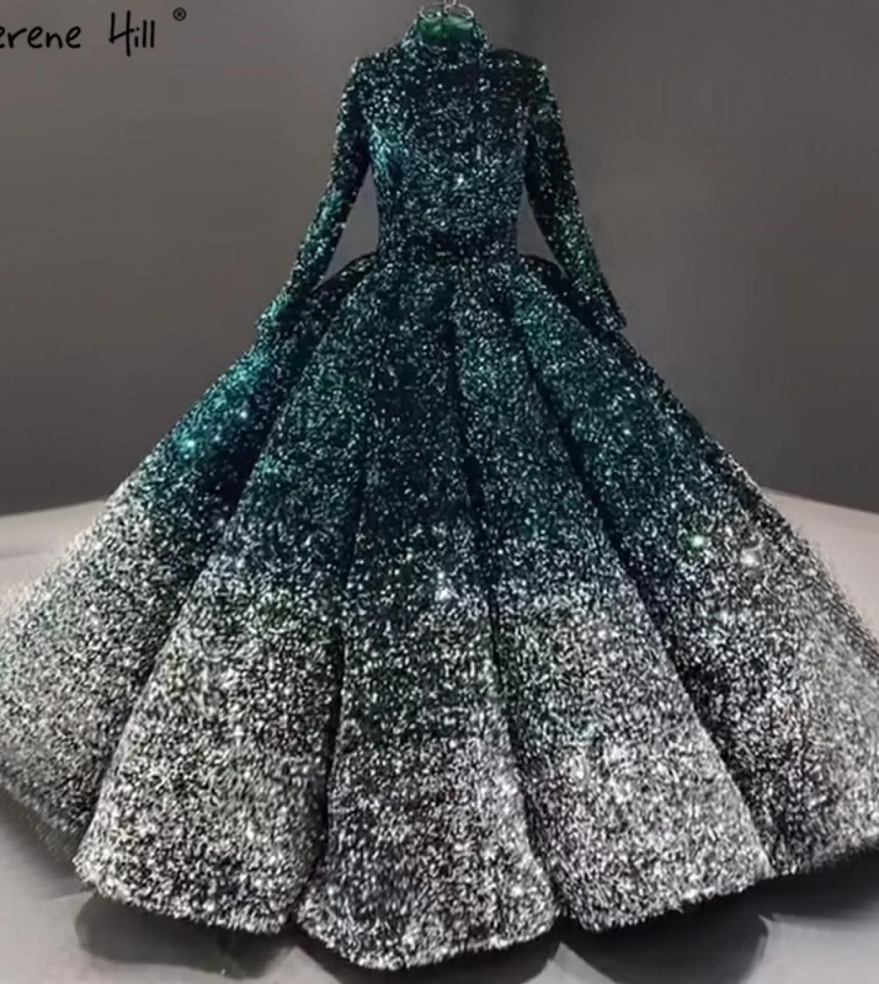 Abiti da sposa in oro rosso vino a cambiamento graduale Abiti da sposa di lusso con paillettes a collo alto Serene Hill Ha2153 C