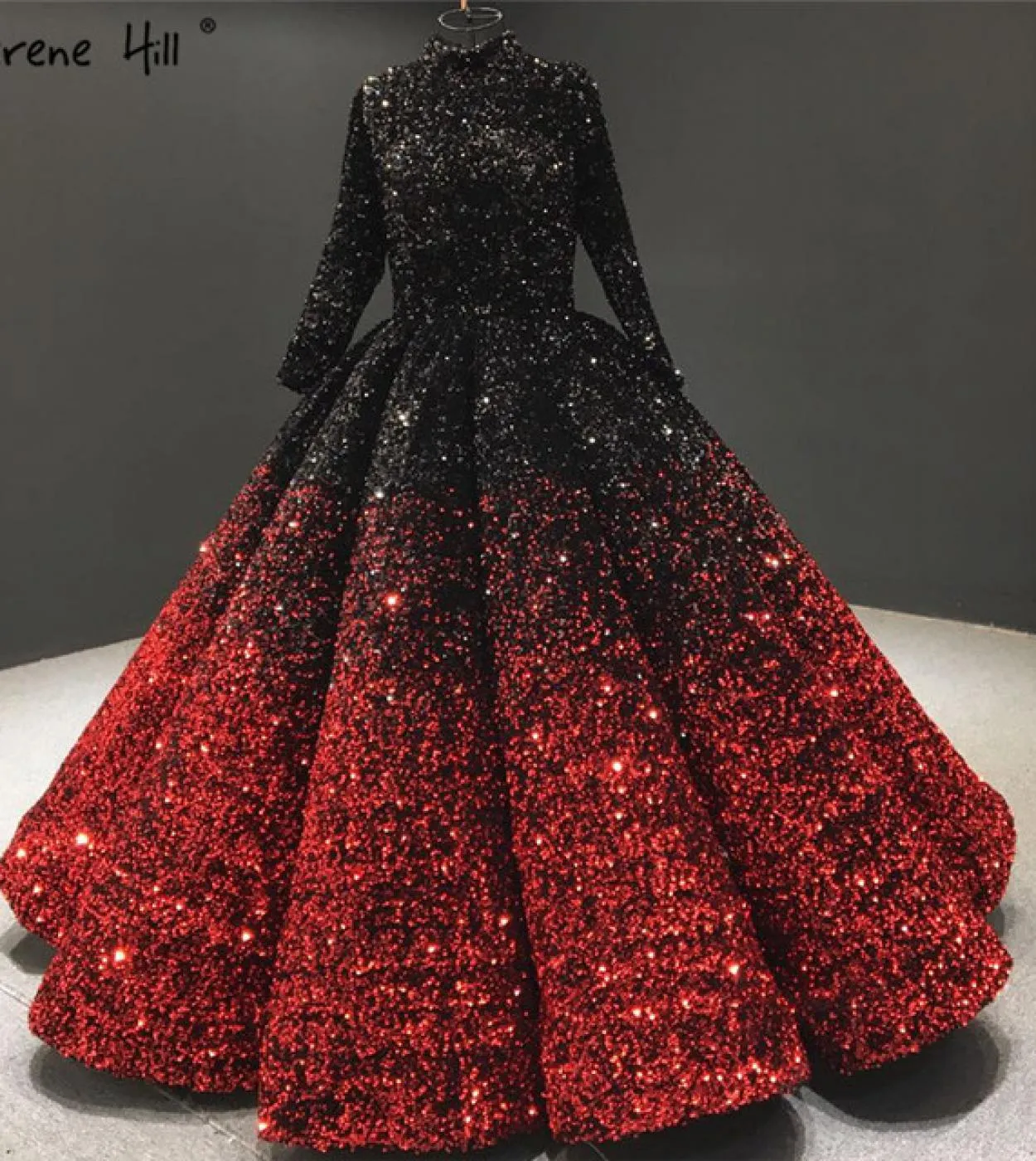 Abiti da sposa in oro rosso vino a cambiamento graduale Abiti da sposa di lusso con paillettes a collo alto Serene Hill Ha2153 C