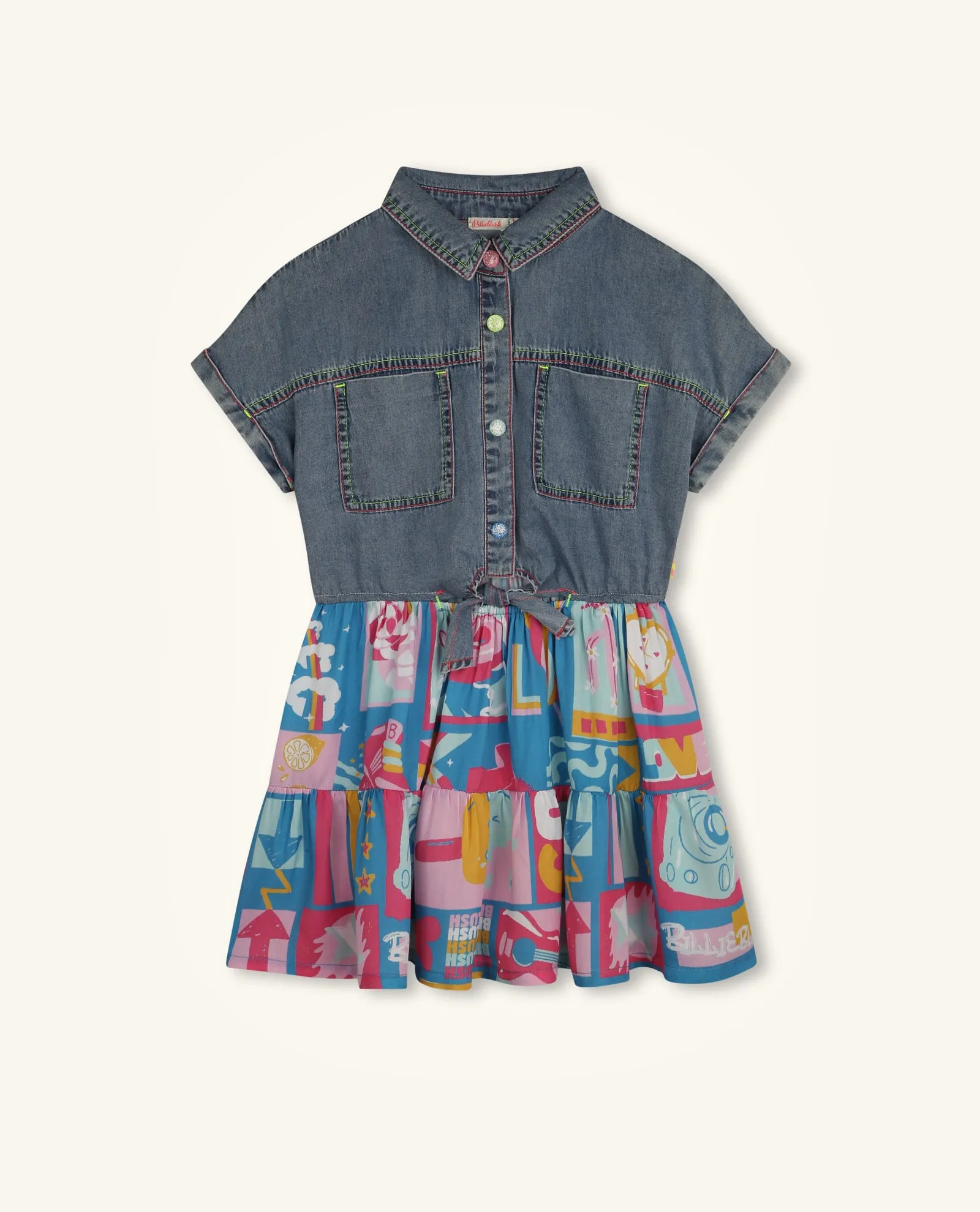 Abito camicia bimateriale Billieblush per bambine