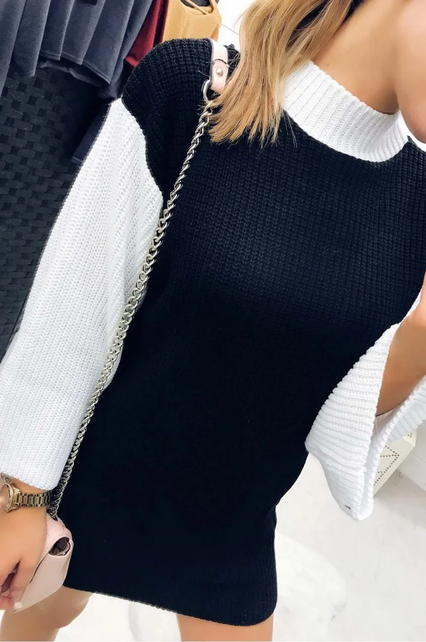 Abito in maglia bicolore Nero