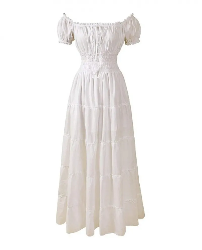Abito lungo da donna con spalle scoperte medievale Abito lungo elegante senza schienale in tinta unita increspato Abiti da festa