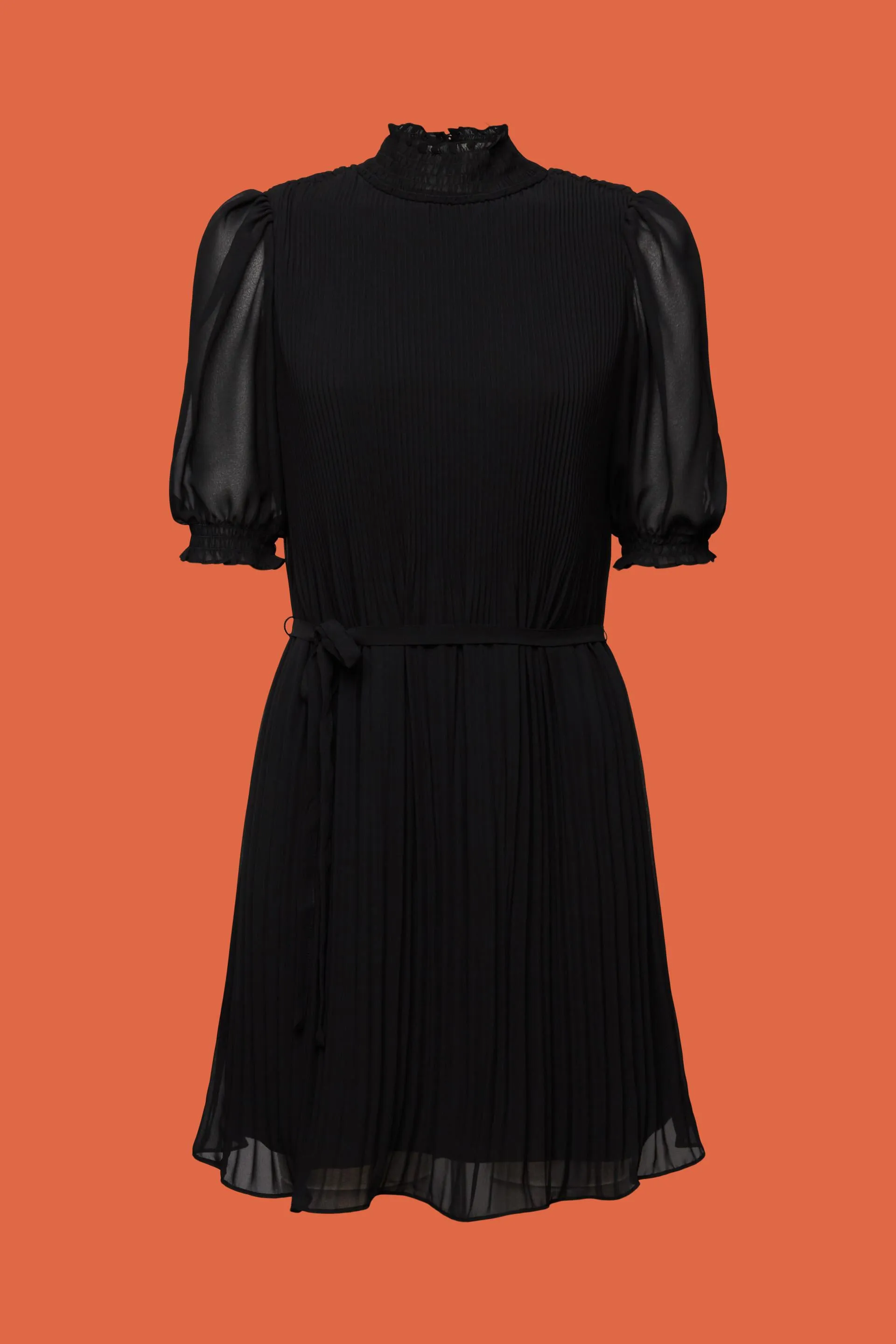 Abito mini in chiffon plissettato con collo a lupetto
