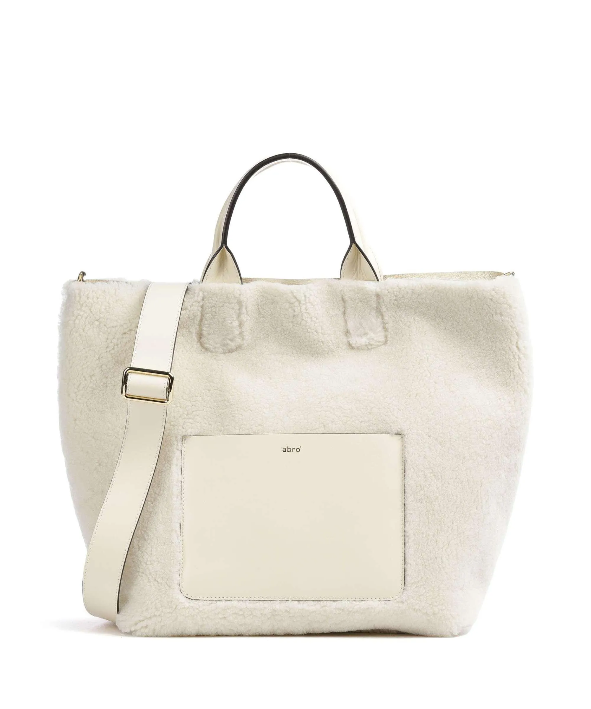  Abro Shearling Raquel Borsa a mano pelle di vacchetta grana, eco-pelliccia avorio  