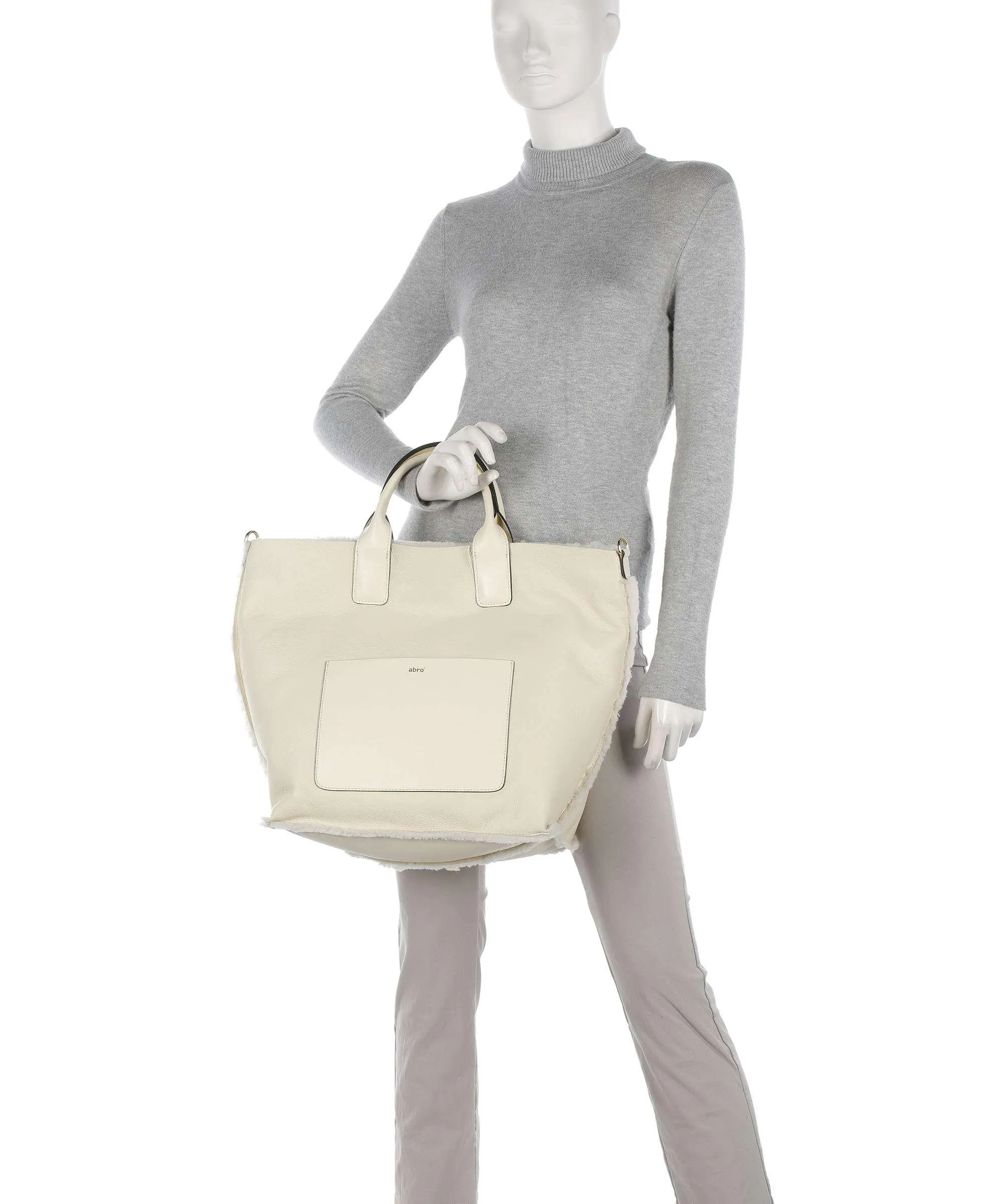  Abro Shearling Raquel Borsa a mano pelle di vacchetta grana, eco-pelliccia avorio  