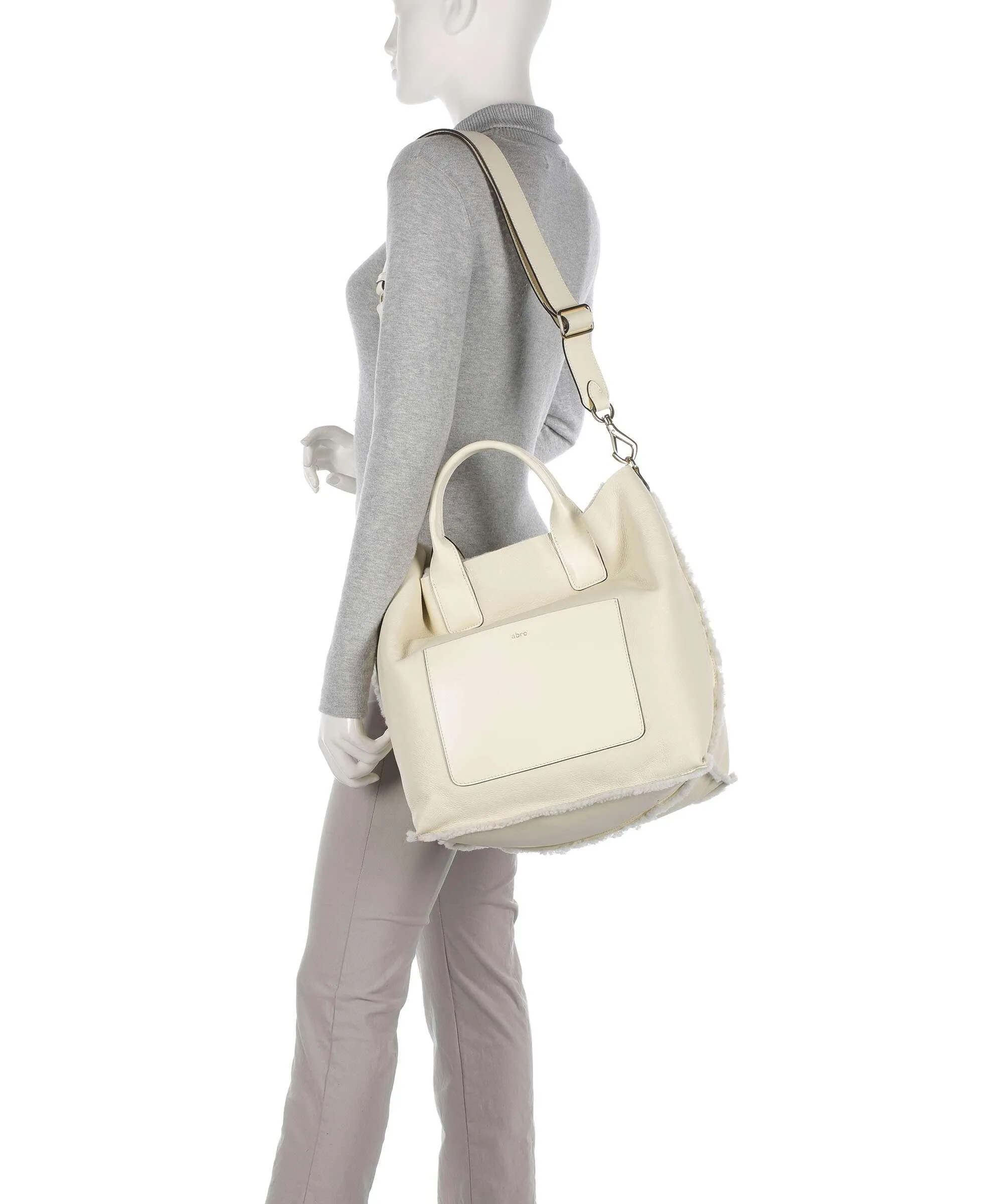  Abro Shearling Raquel Borsa a mano pelle di vacchetta grana, eco-pelliccia avorio  