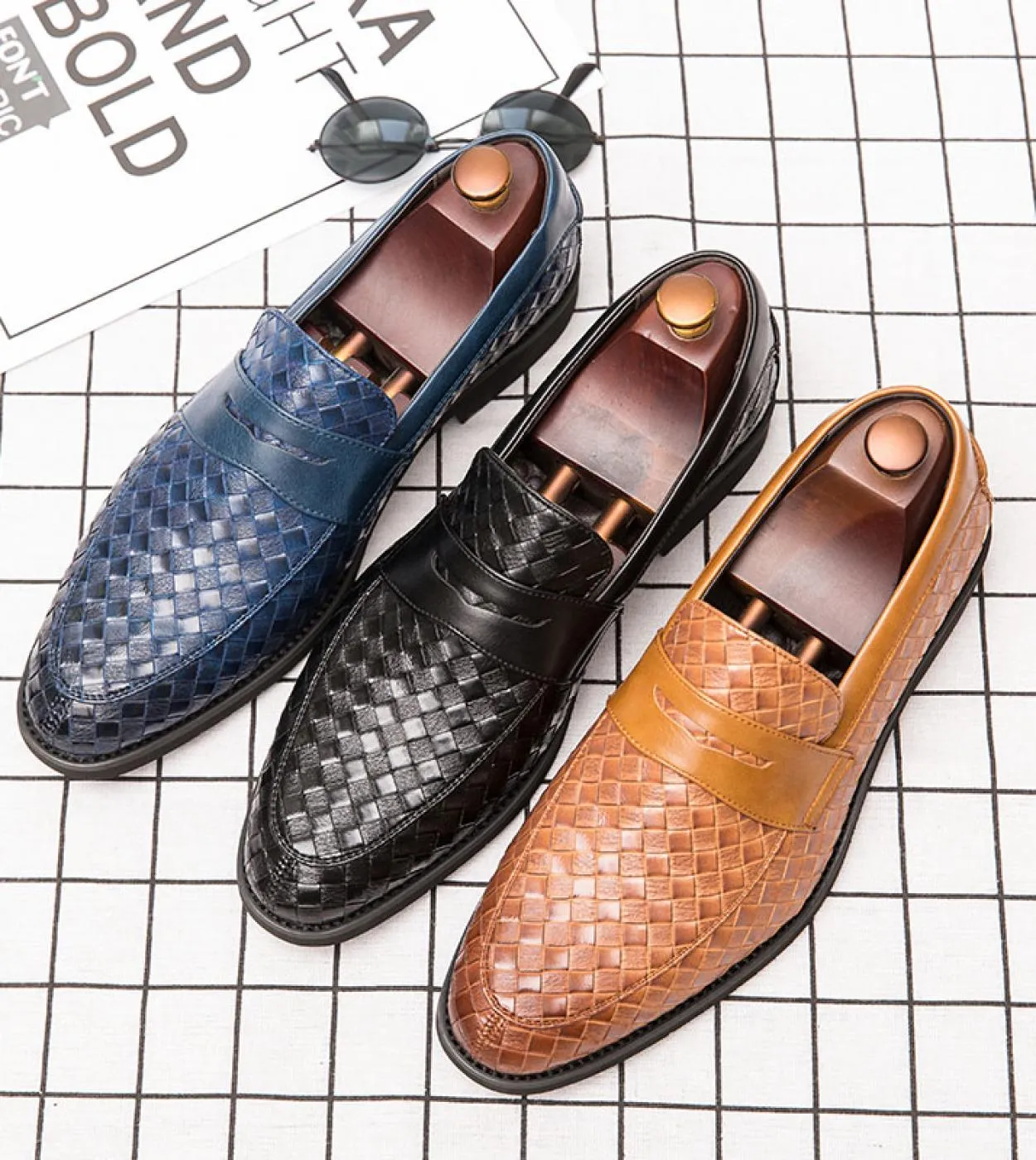 Affari di marca di lusso Scarpe casual da uomo per uomo Mocassini Slip on in pelle British Style Basket Weave Scarpe morbide Moc