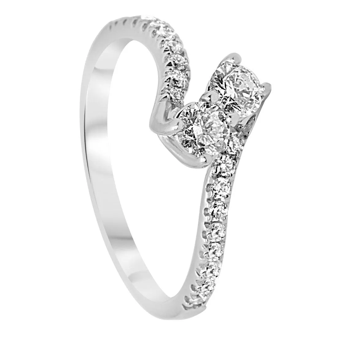 Anello contrarié in oro bianco con diamanti 0,60 ct mis 14