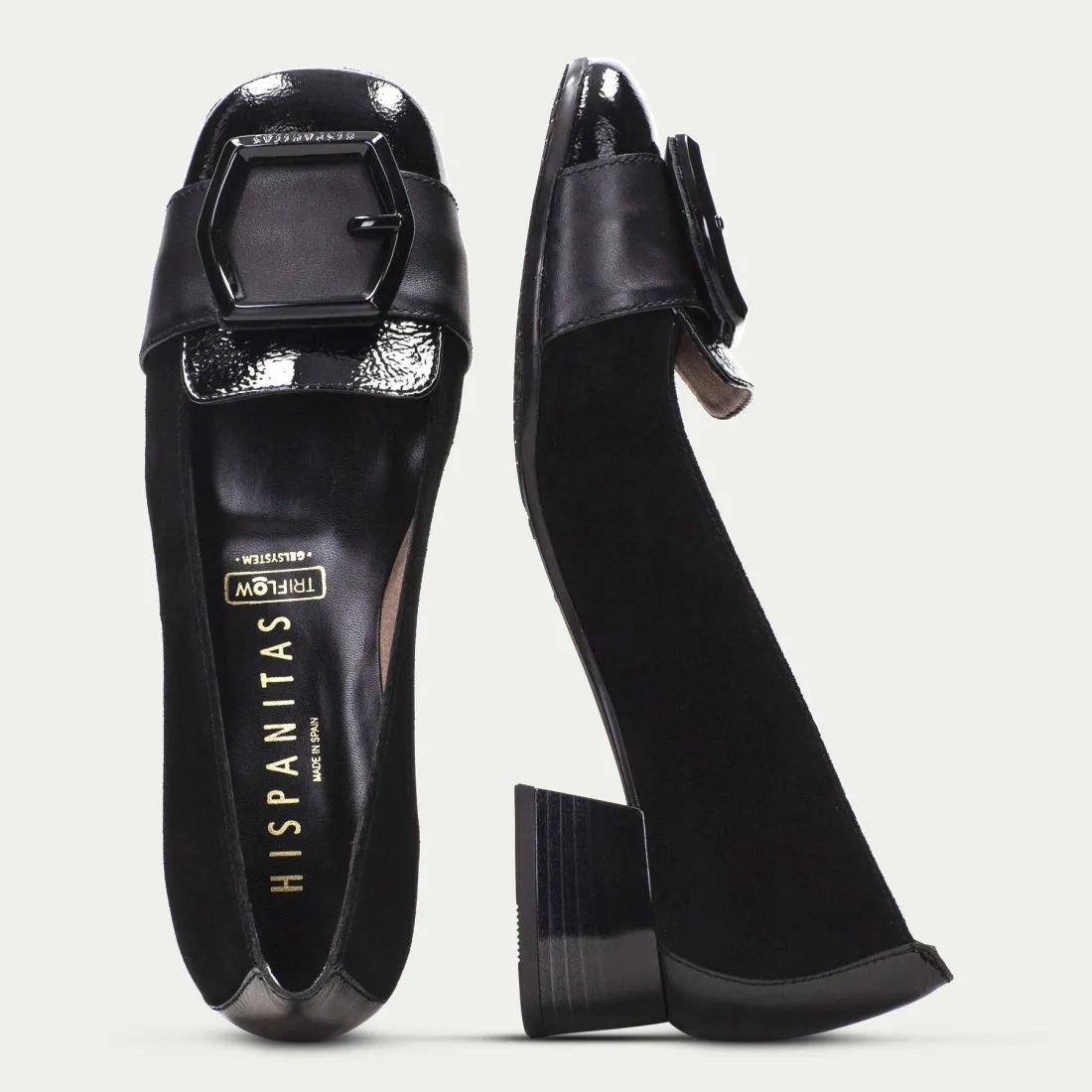 Ballerina Hispanitas Manila nero con tacco basso e fibbia