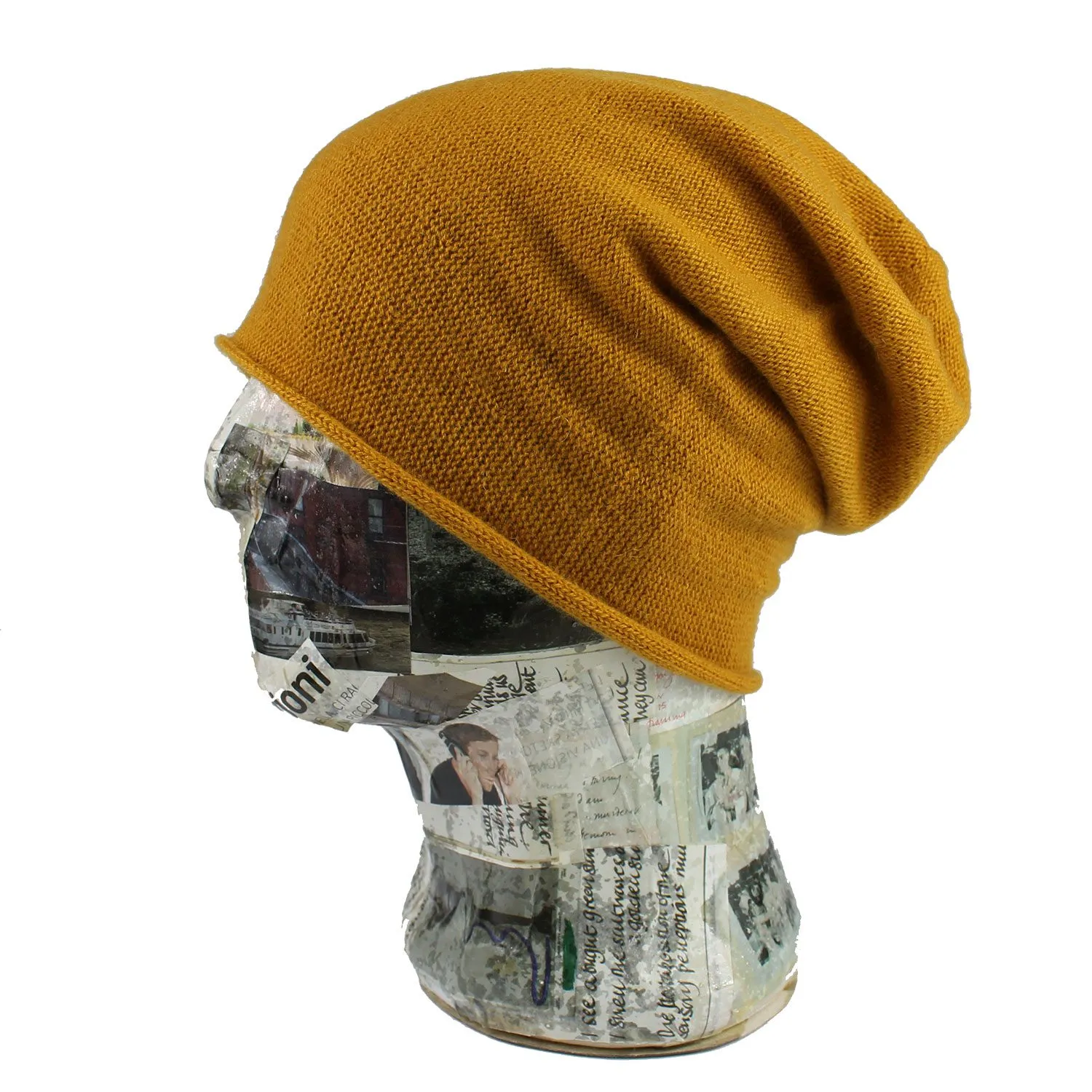 Berretto allungato in puro cashmere – Beanie Hat – Colore Giallo Mais