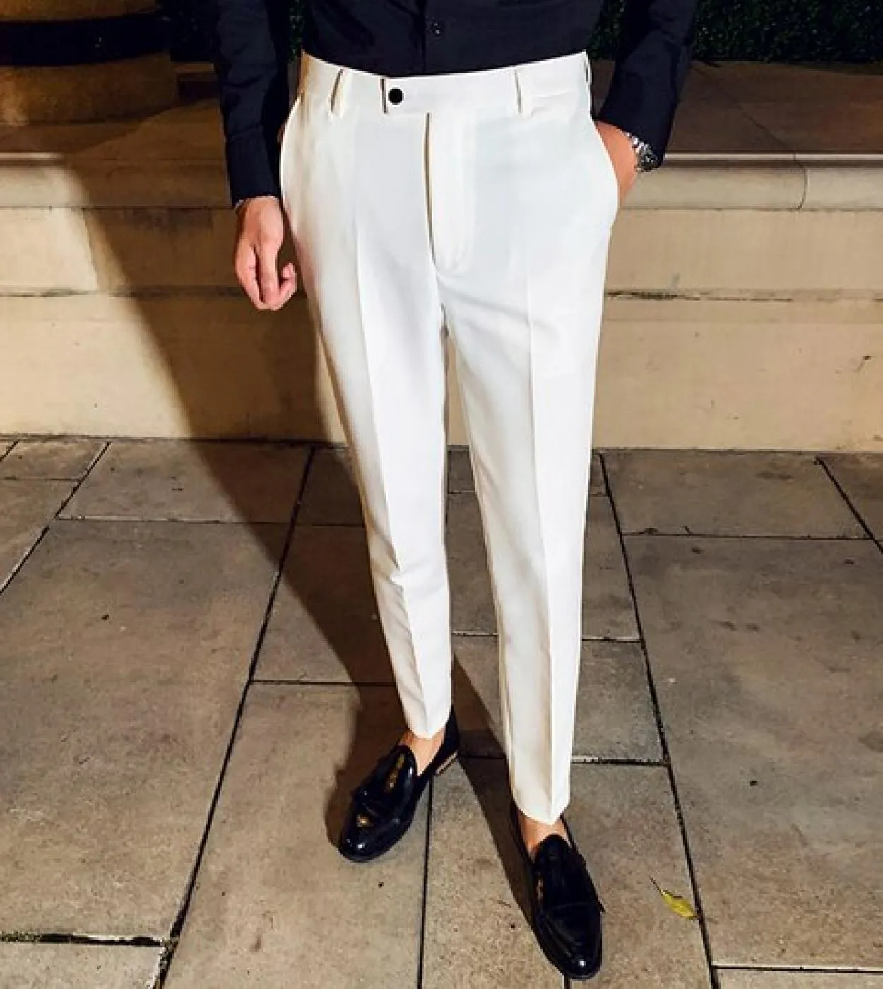 Boutique Fashion Tinta unita Pantaloni da uomo casual bianchi da lavoro Pantaloni da uomo casual slim Pantaloni da abito da spos