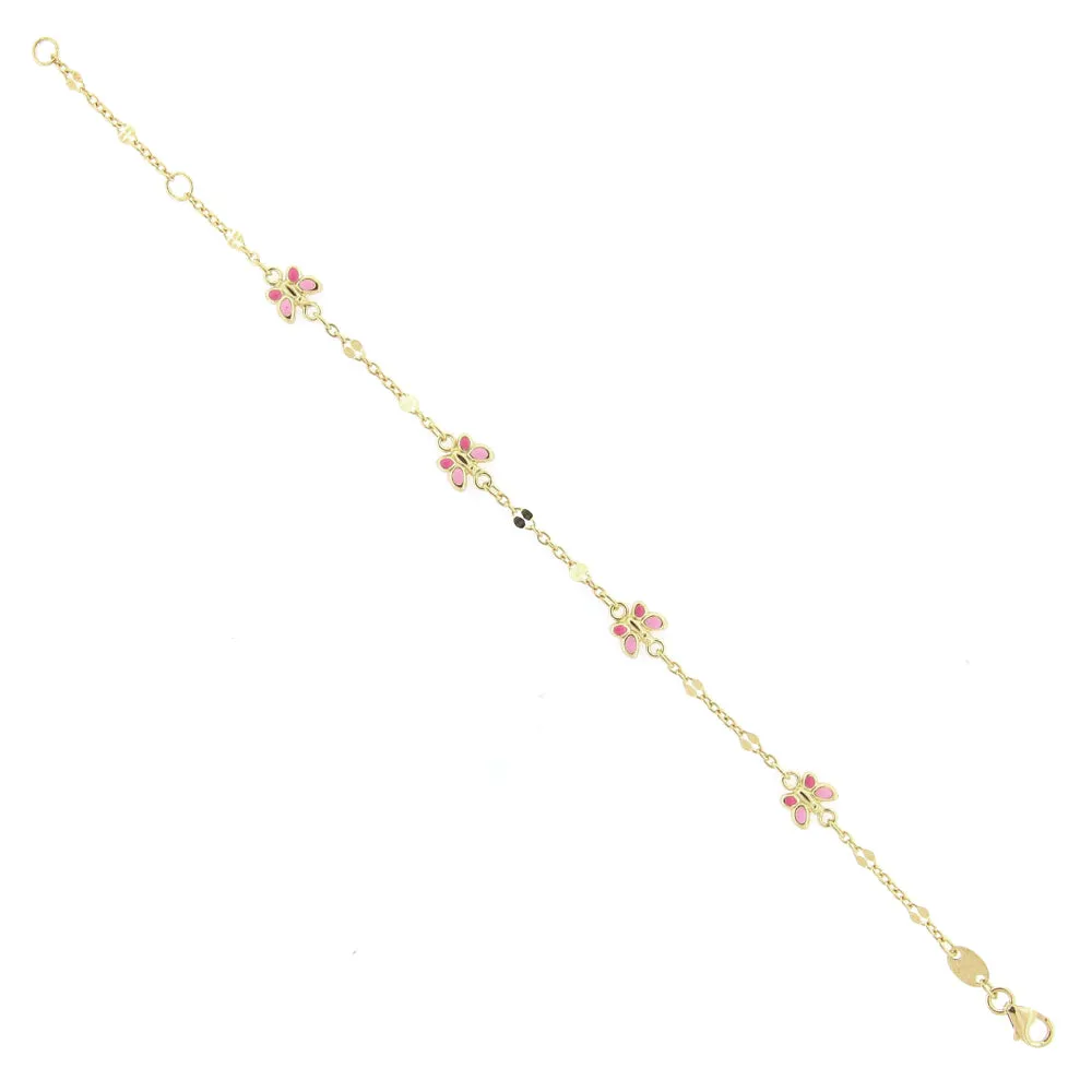 Bracciale Bambina Battesimo in Oro Giallo con Farfalle Smaltate