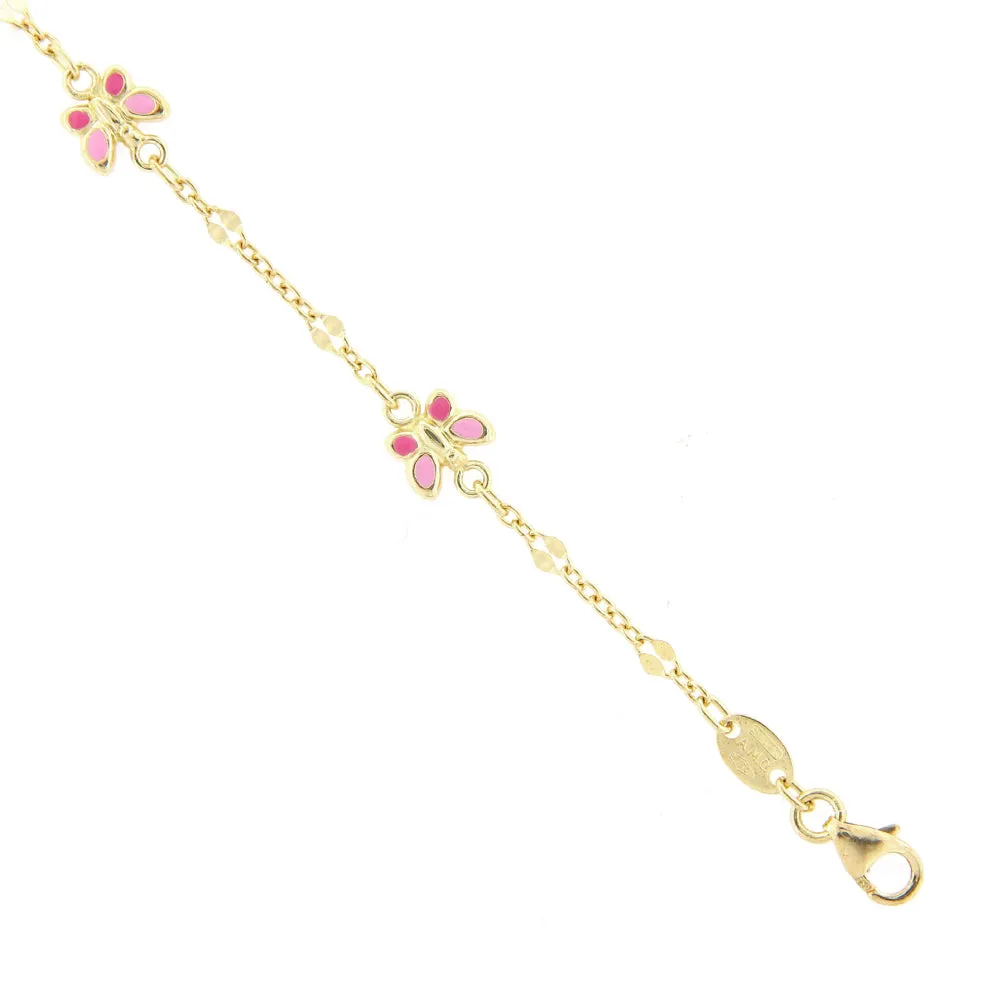 Bracciale Bambina Battesimo in Oro Giallo con Farfalle Smaltate