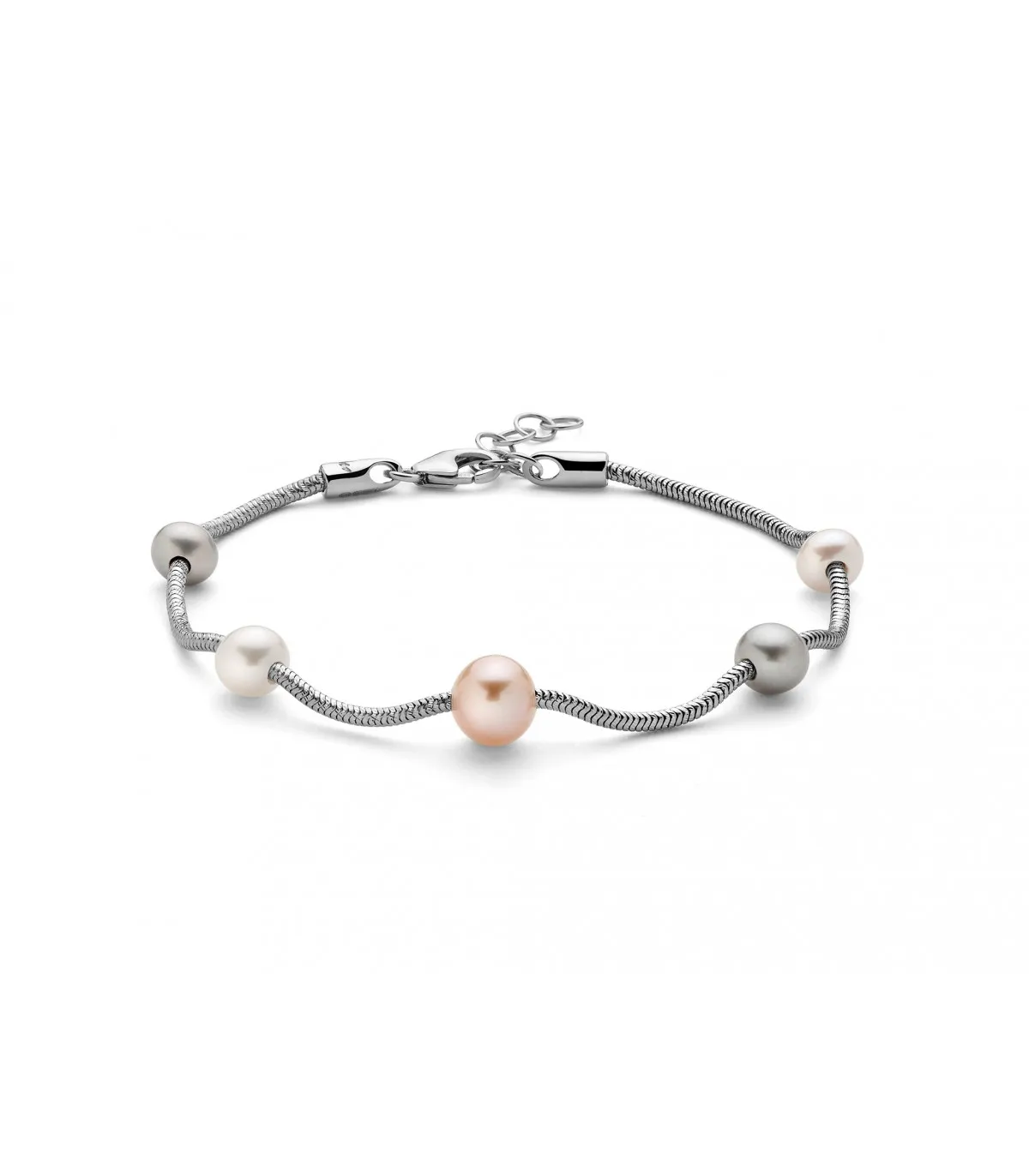 Bracciale Donna Miluna L'Argento di Miss Italia con 5 Perle Bianche Grigio e Orange Diametro 5/6,5 mm PBR2831