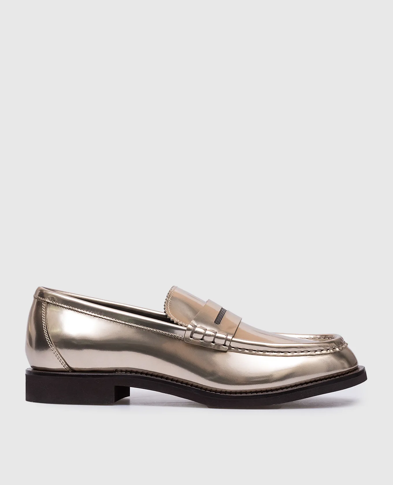 Brunello Cucinelli Mocassini in pelle oro con catena monil MZSPG2741P
