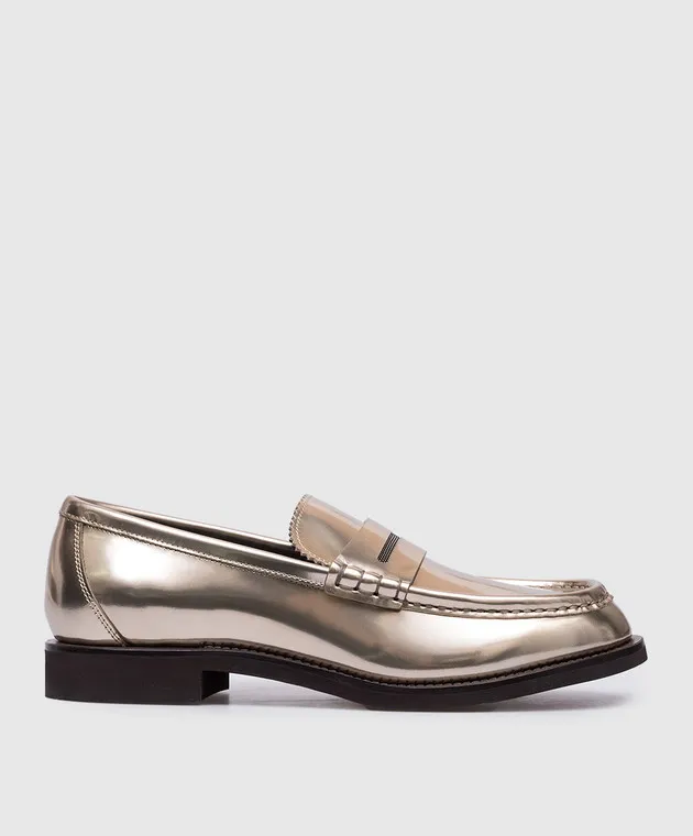 Brunello Cucinelli Mocassini in pelle oro con catena monil MZSPG2741P