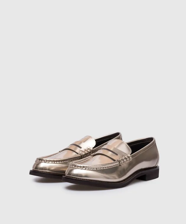 Brunello Cucinelli Mocassini in pelle oro con catena monil MZSPG2741P