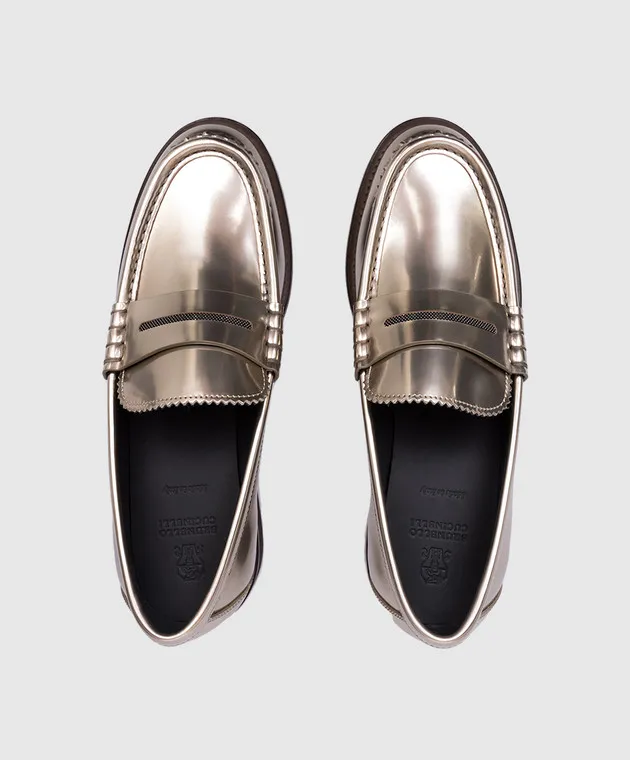 Brunello Cucinelli Mocassini in pelle oro con catena monil MZSPG2741P