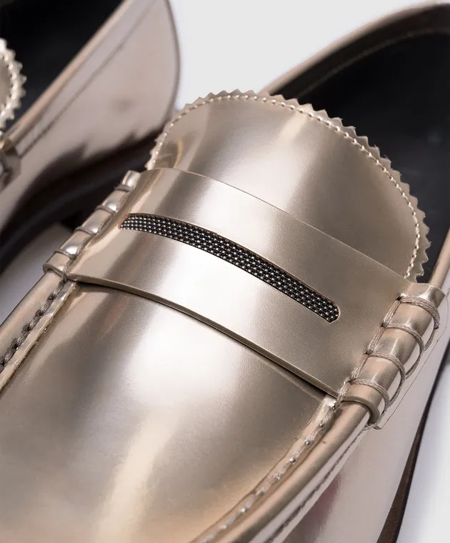 Brunello Cucinelli Mocassini in pelle oro con catena monil MZSPG2741P