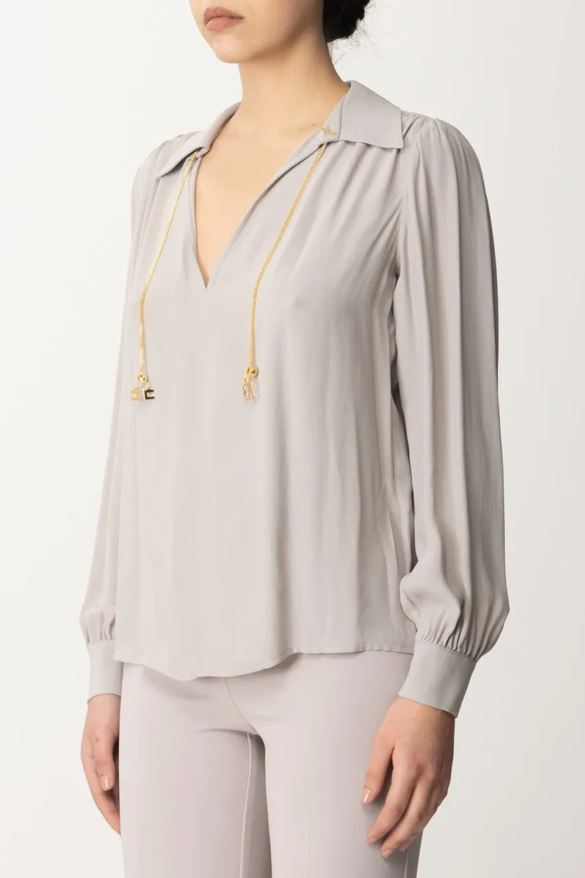 Camicia ampia con accessorio al colletto Perla
