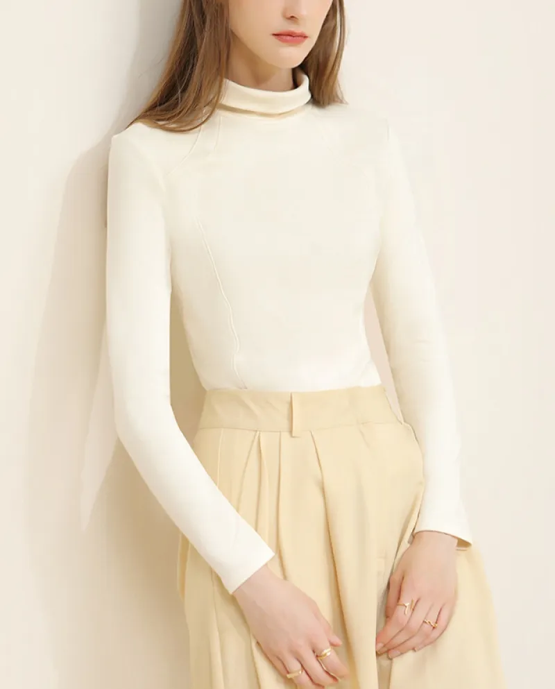 Camicia da donna in cotone per pendolarismo semplice da pendolarismo a maniche lunghe con collo alto e maniche lunghe autunno e