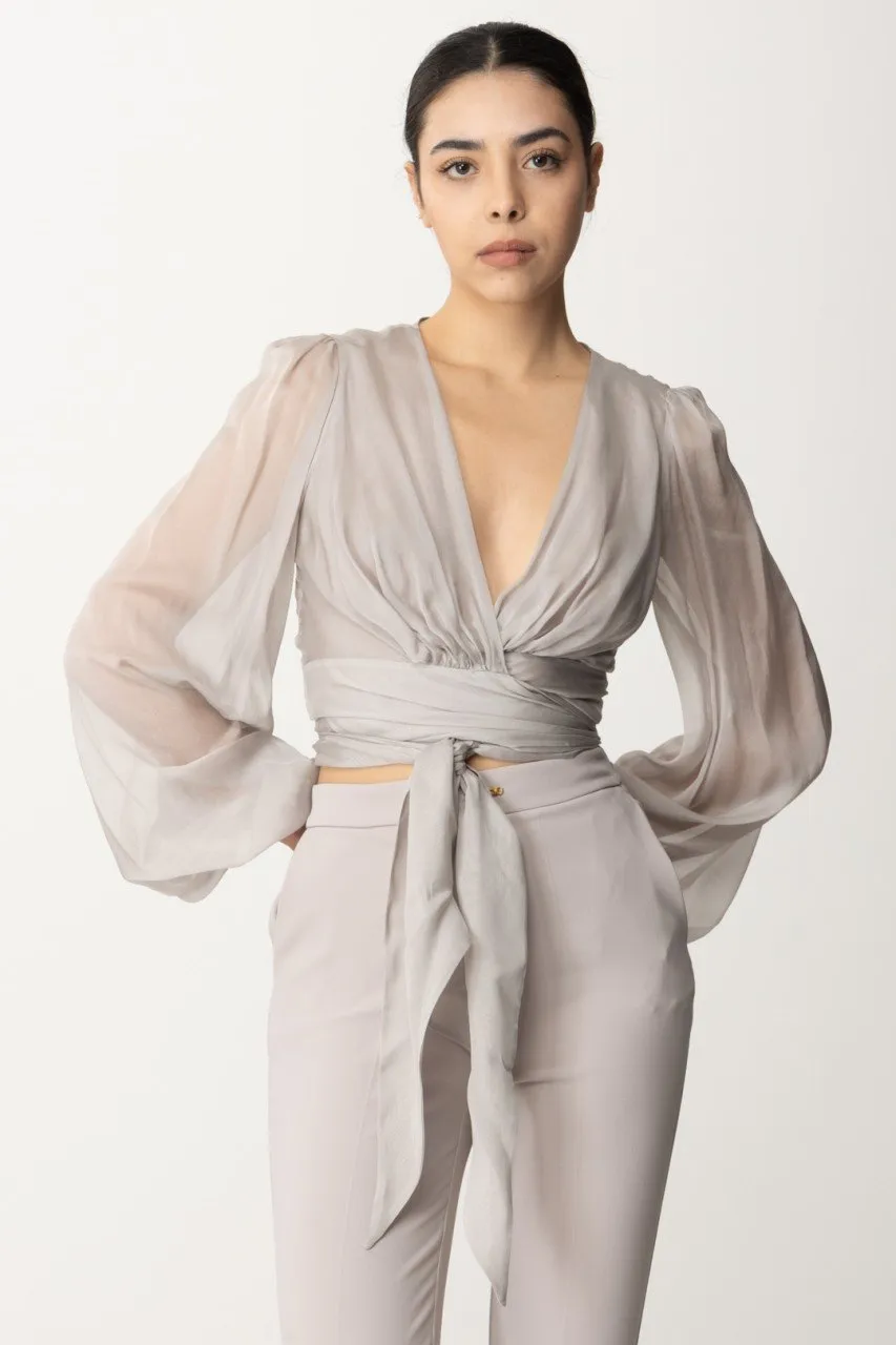 Camicia in voile di seta con maniche arricciate Perla