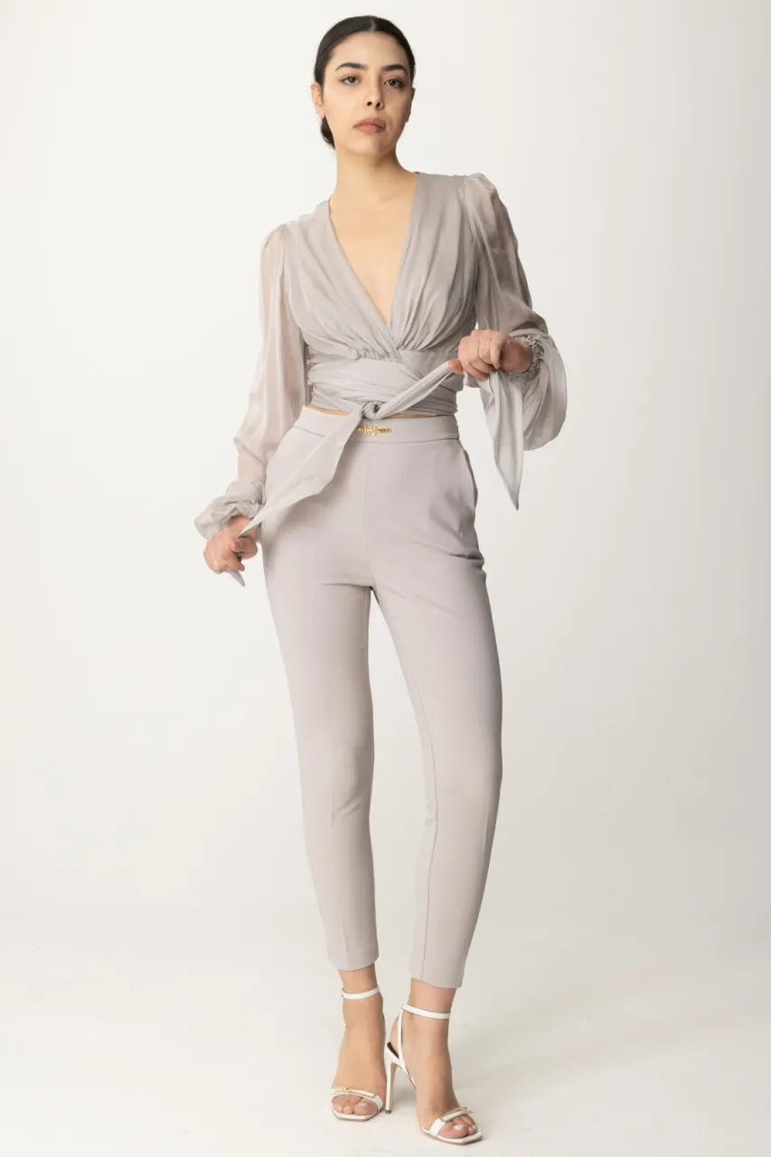 Camicia in voile di seta con maniche arricciate Perla