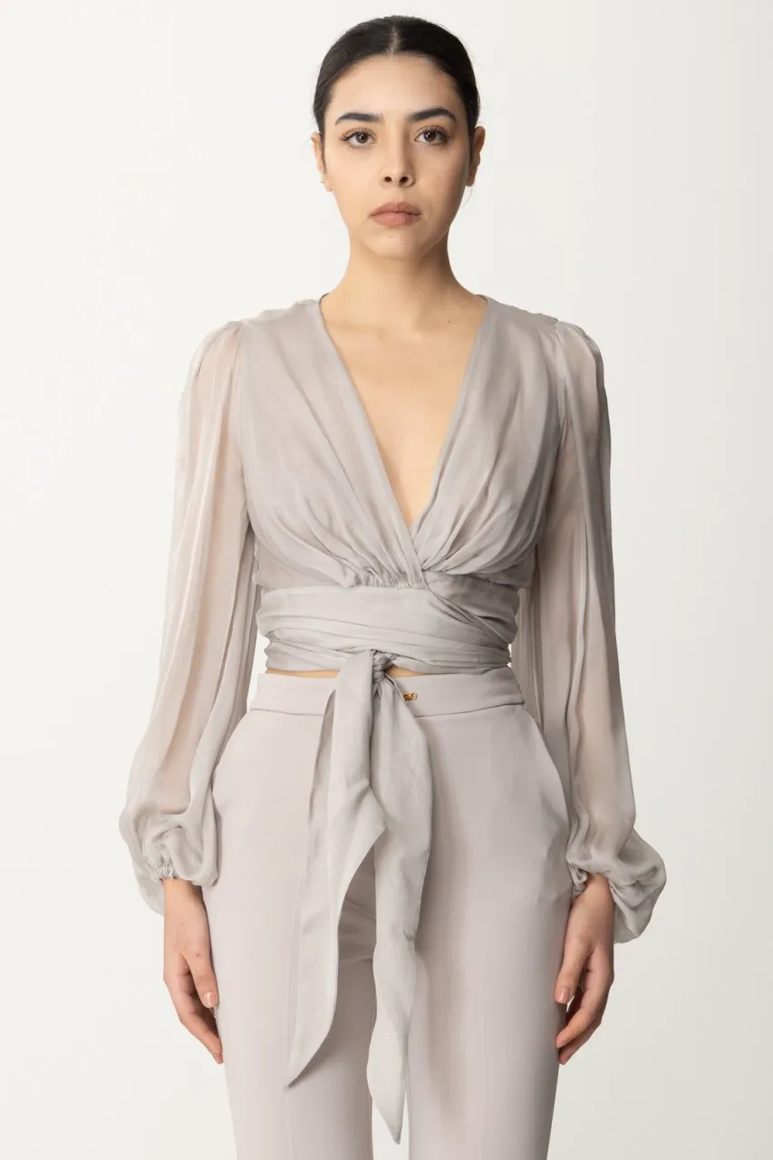 Camicia in voile di seta con maniche arricciate Perla