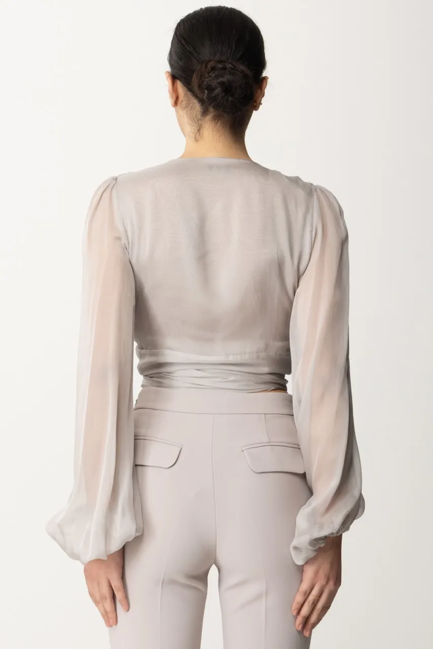 Camicia in voile di seta con maniche arricciate Perla