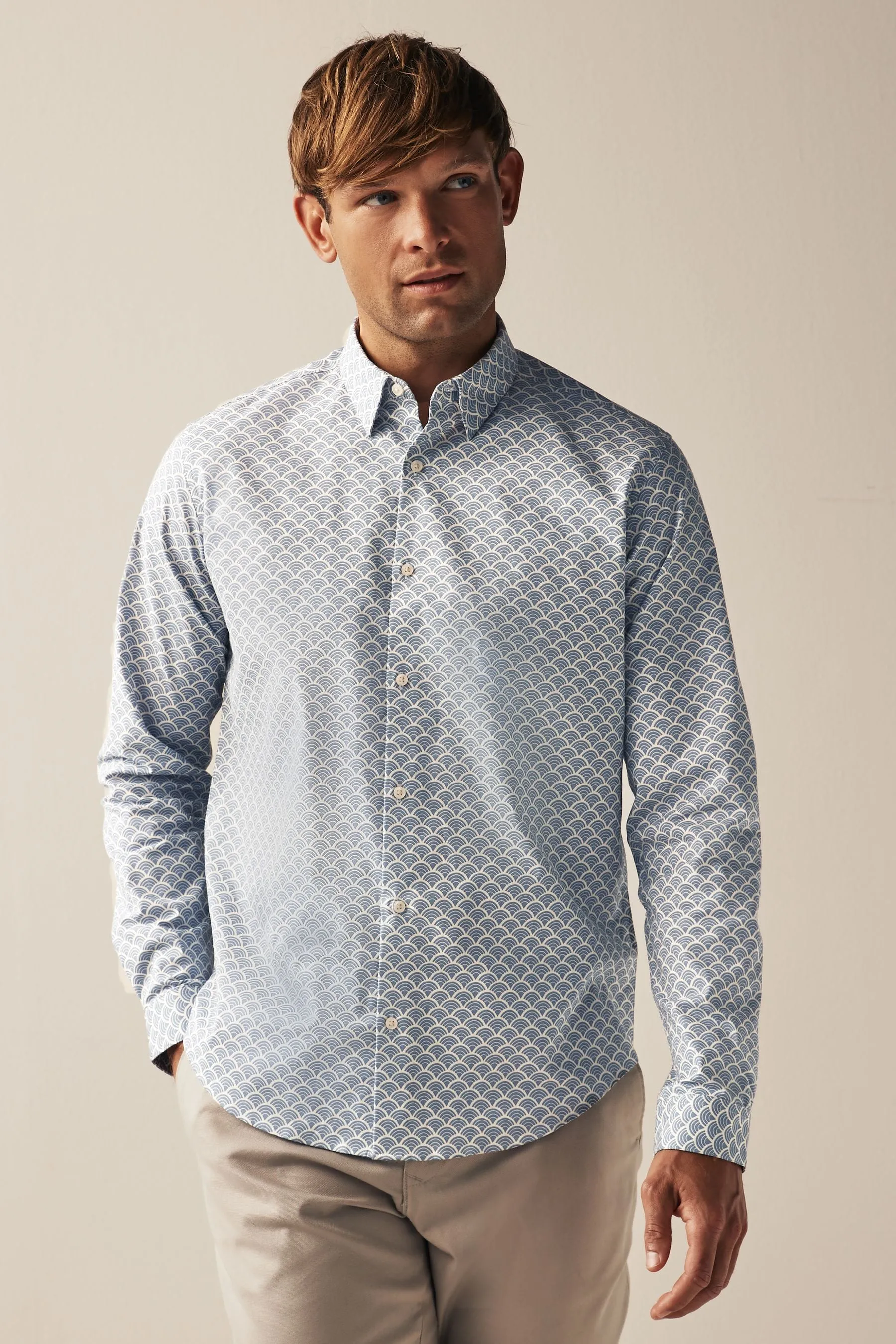 Camicia Manica lunga stampata con Oxford elasticizzata