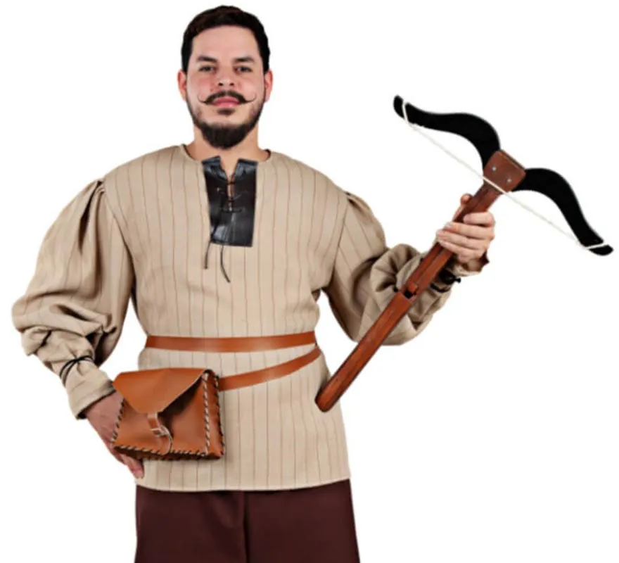 Camicia medievale a righe beige per uomo