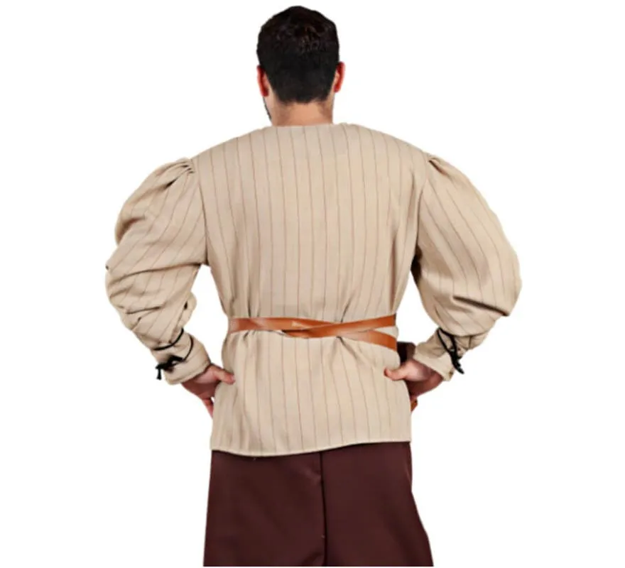 Camicia medievale a righe beige per uomo