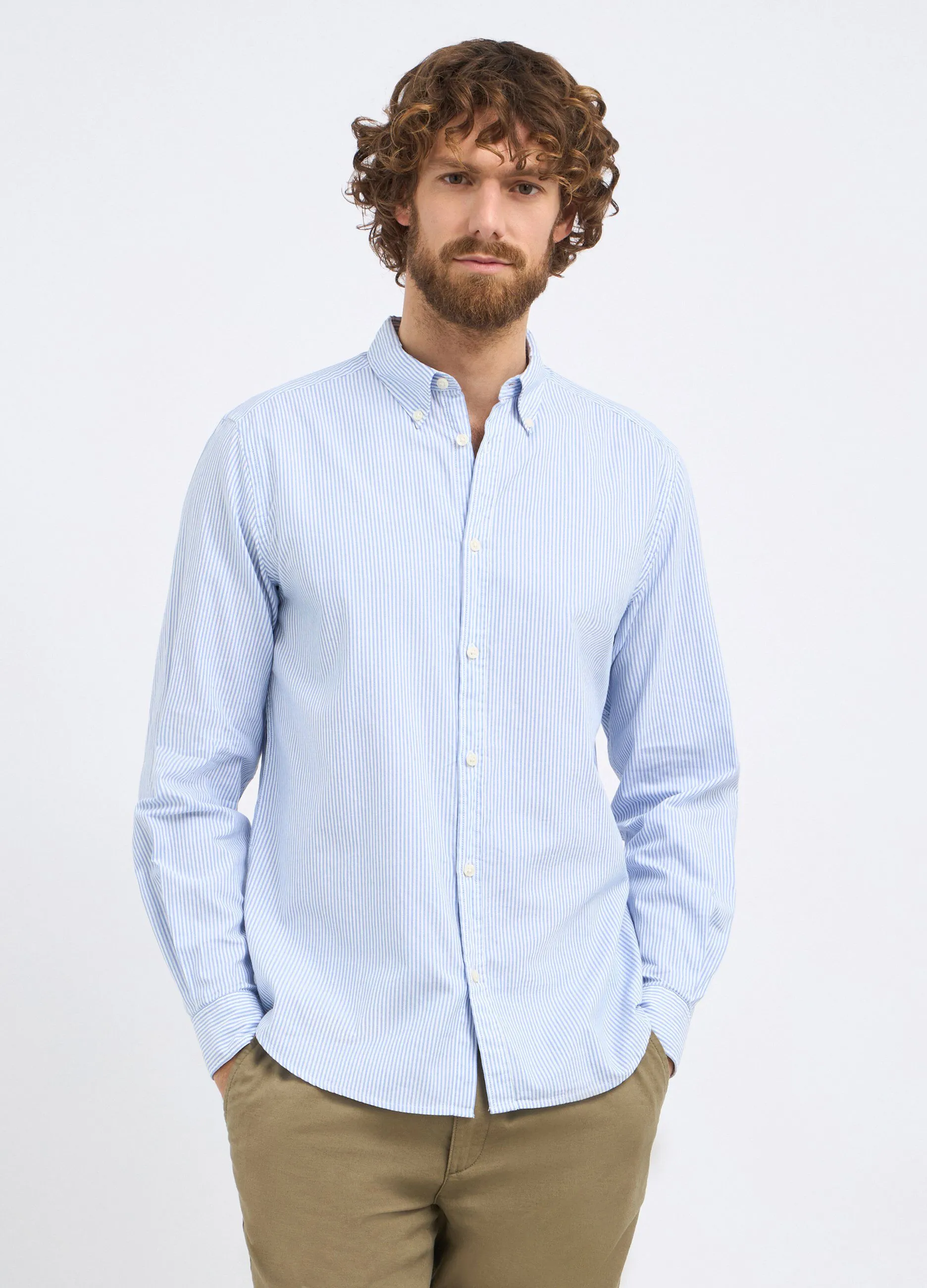 Camicia rigata in puro cotone oxford uomo