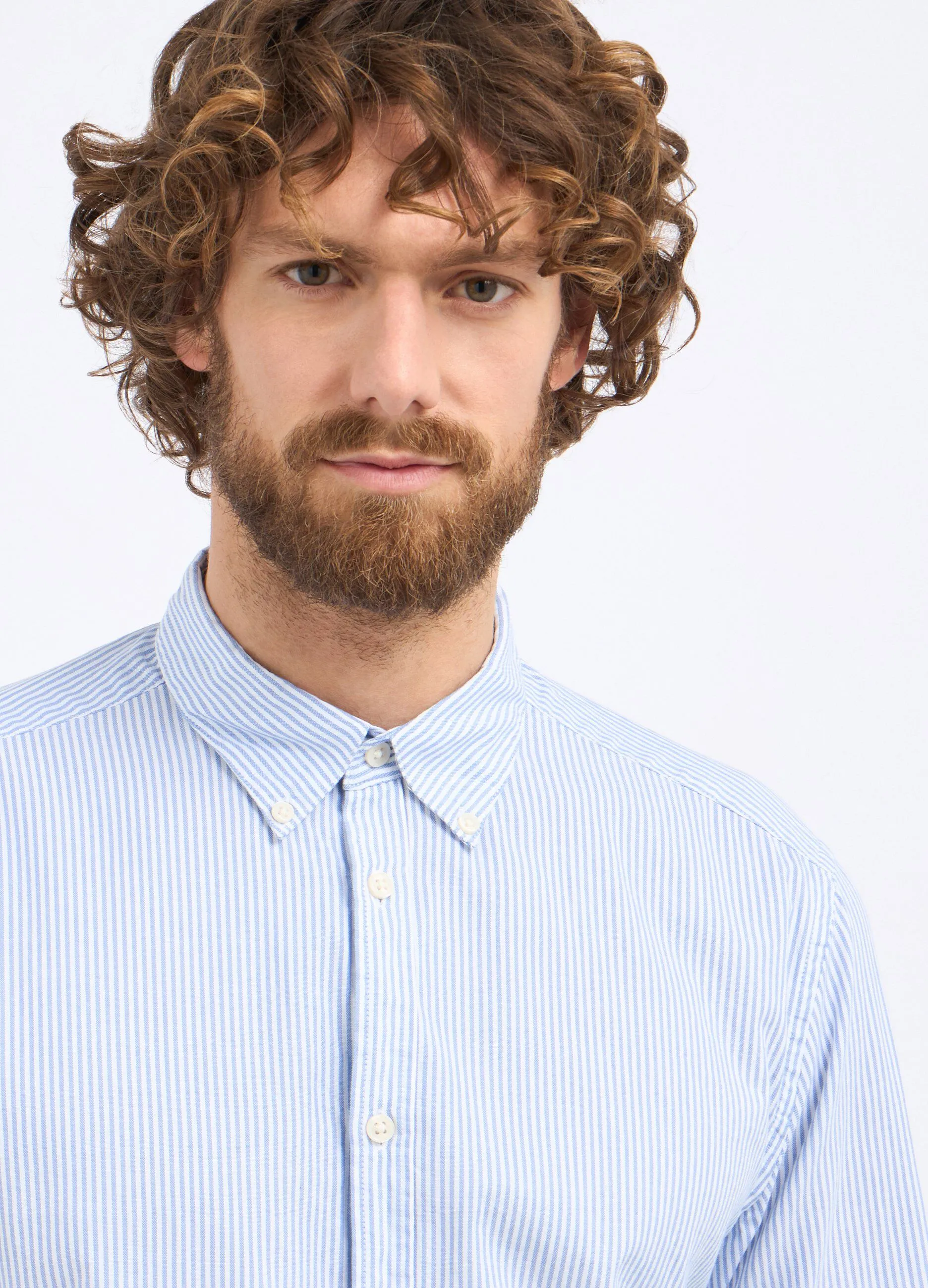 Camicia rigata in puro cotone oxford uomo
