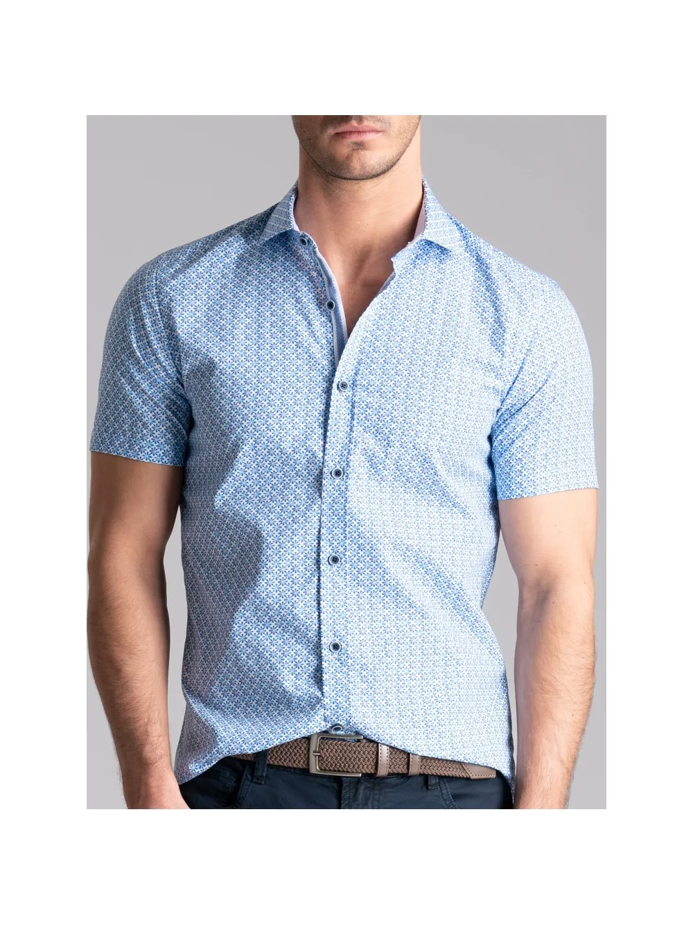 Camicia uomo a fiori mezza manica collo semi francese