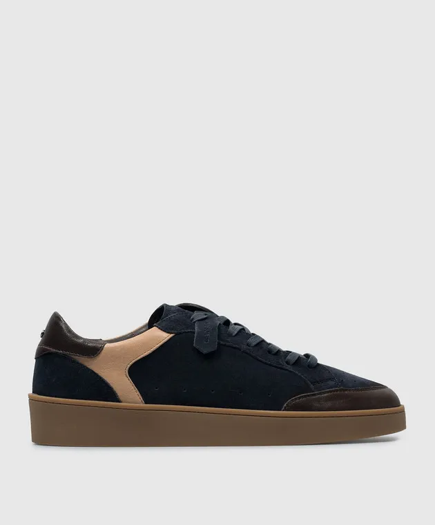 Canali Sneakers in camoscio blu con logo RB01025591204
