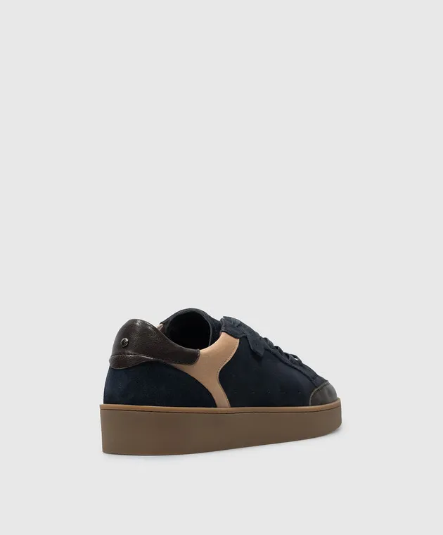 Canali Sneakers in camoscio blu con logo RB01025591204