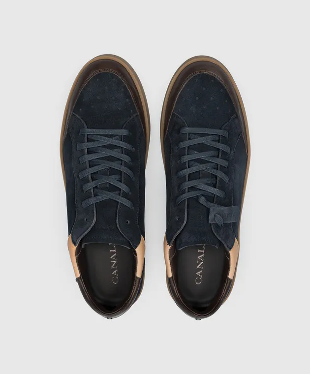 Canali Sneakers in camoscio blu con logo RB01025591204