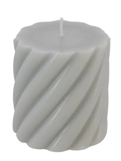 Candela a colonna con motivo a spirale grigio 7 x 7,5 cm