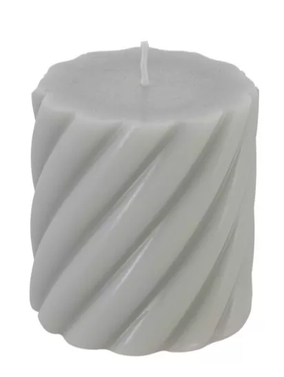 Candela a colonna con motivo a spirale grigio 7 x 7,5 cm