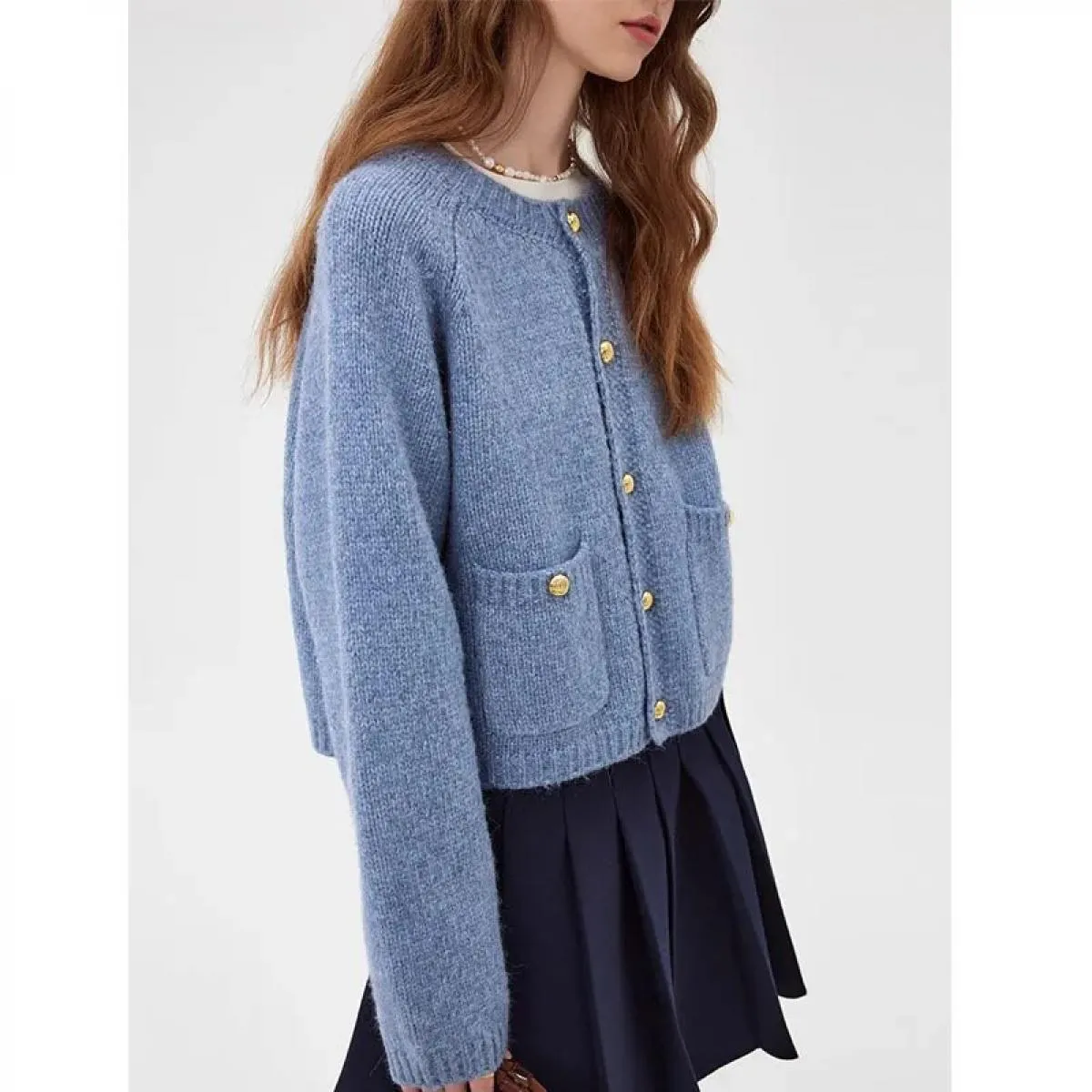 Cappotto cardigan maglione per donna 2023 Nuovo autunno inverno Mohair Islanda Blu lavorato a maglia Chic cardigan con tasca gir